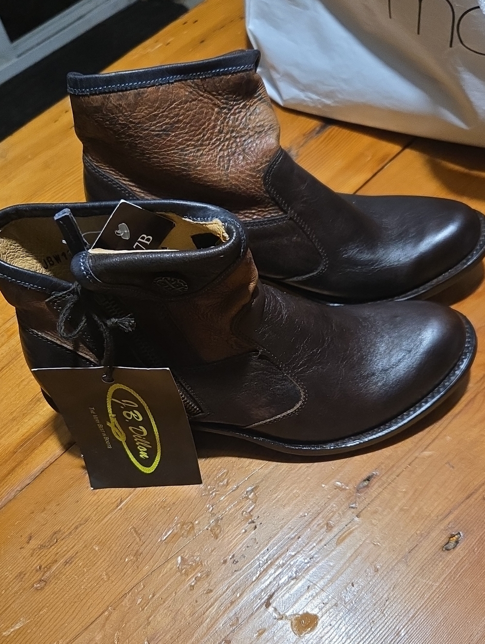 Nwt J.B. DILLON Two-Tone Brown Leather Ankle Boots SZ 7M